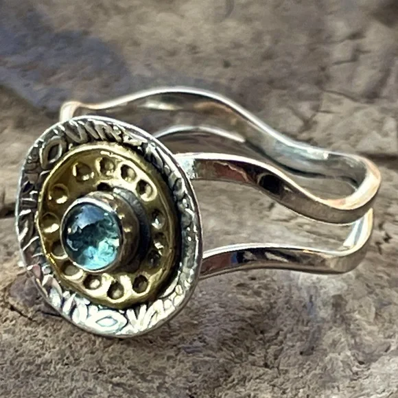 Two Tone Green Tourmaline Cabochon Sterling Silver Ring | sz 9 - Picture 3 of 11